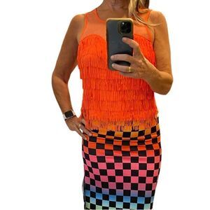 Naked Zebra Fringes Mesh Cropped Sleeveless Top.Size M